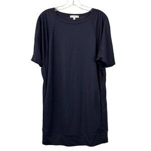 L Love Women’s Short Sleeve Oversized Shift Dress Navy Short Size Small Pockets